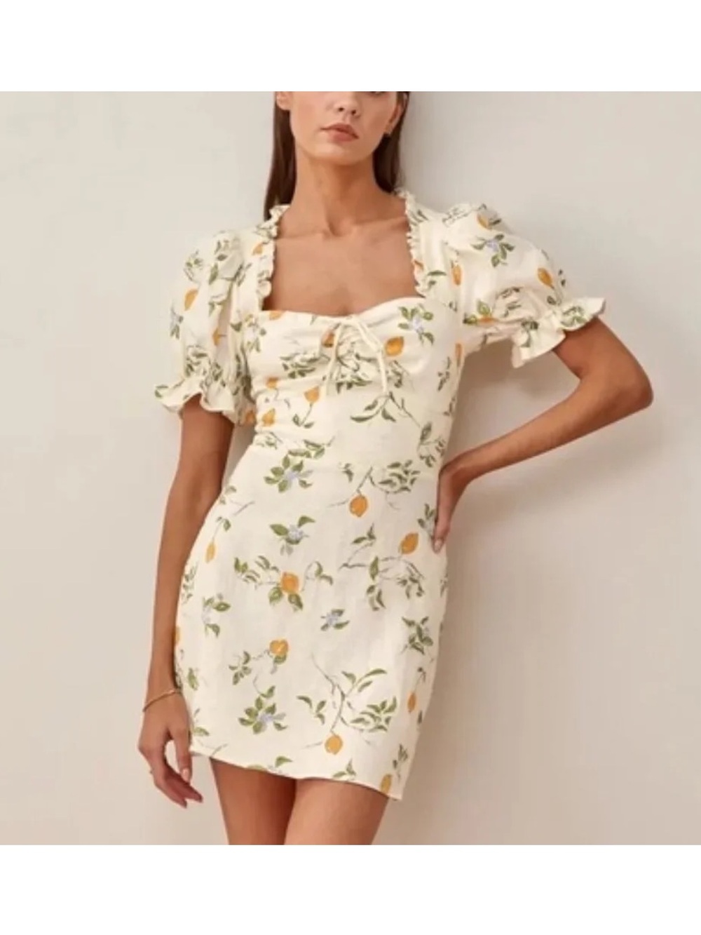 Reformation Easton Mini Dress in Citron (Lemon), Size 12